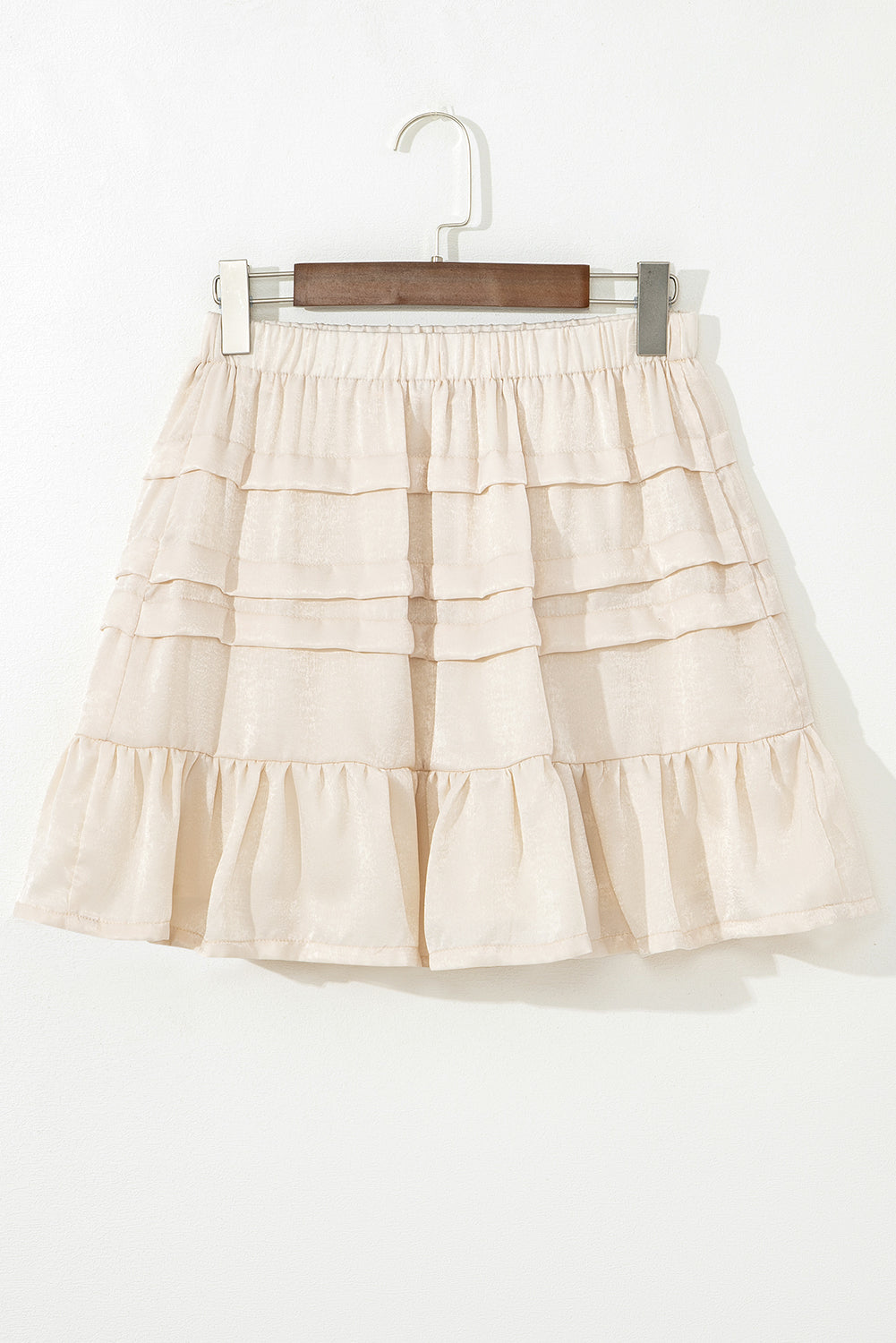 Beige Tiered Ruffled Hemline Elastic Waist Mini Skirt Skirts & Petticoat JT's Designer Fashion