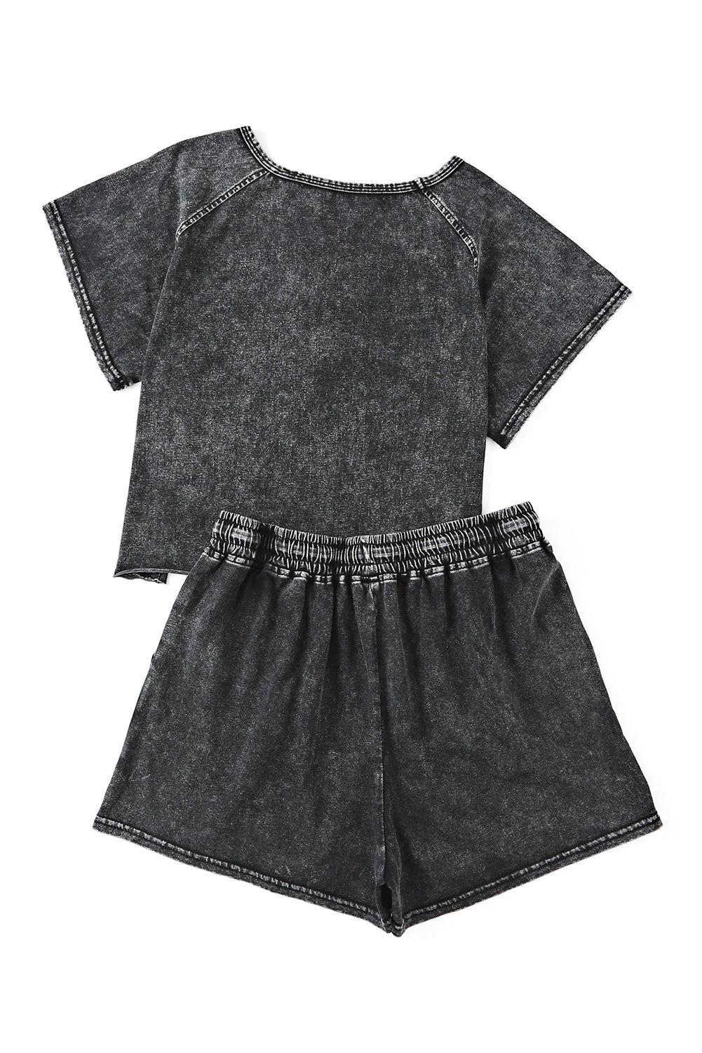 Black Acid Washed Short Lounge Set Short Sets JT's Designer Fashion
