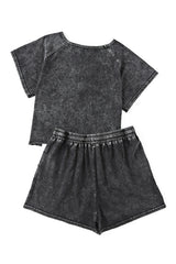 Black Acid Washed Short Lounge Set Short Sets JT's Designer Fashion