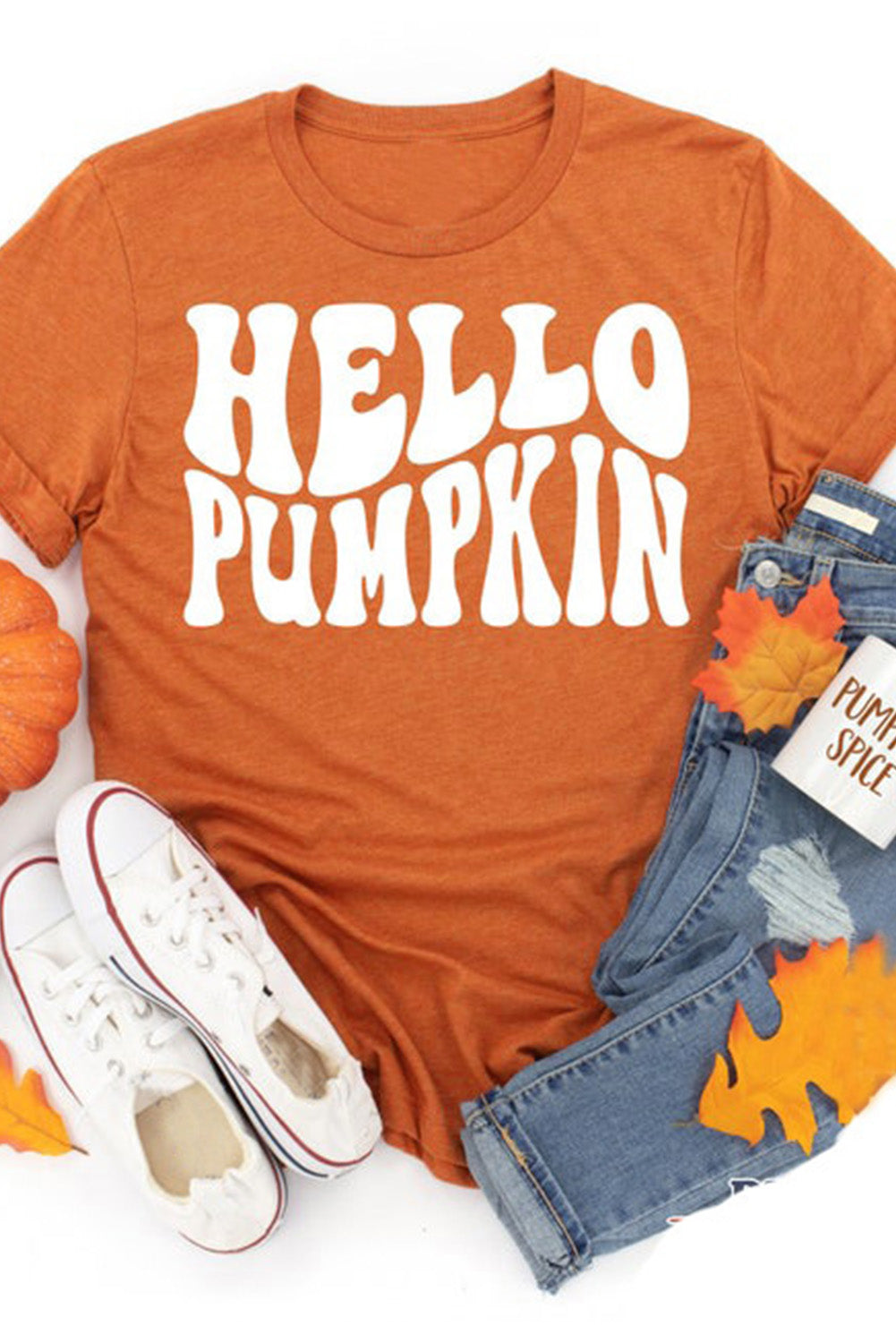Orange Hello Pumpkin Graphic Tee Graphic Tees JT's Designer Fashion