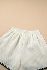 White Waffle Texture Contrast Ricrac Hemline Casual Shorts Casual Shorts JT's Designer Fashion