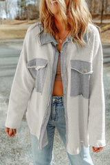 Gray Contrast Flap Pockets Relaxed Shacket Jackets JT's Designer Fashion