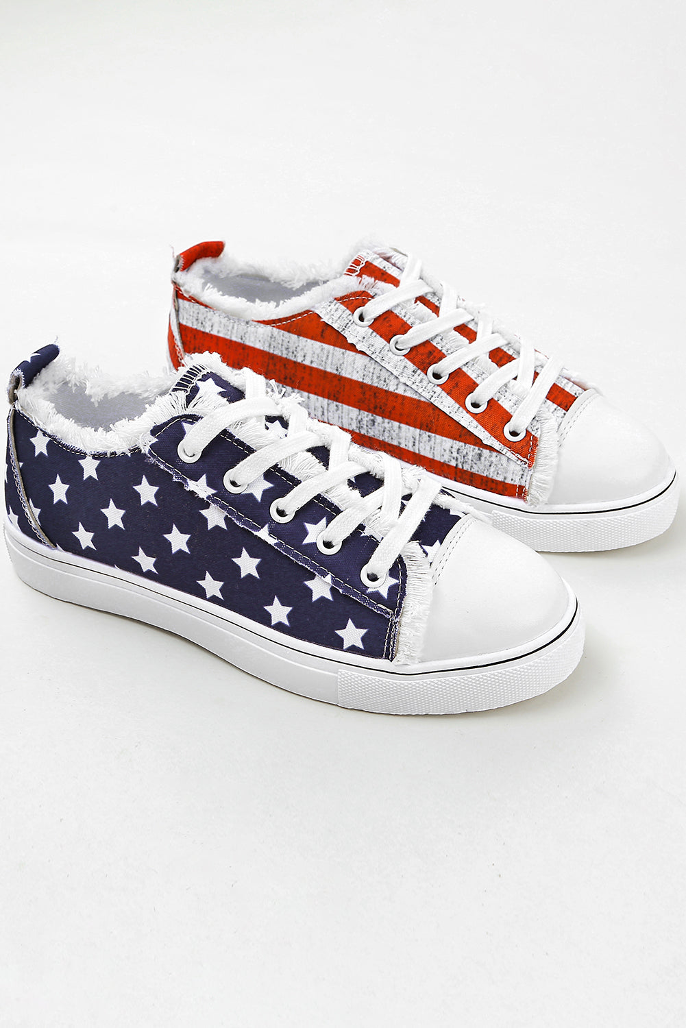 Blue American Flag Lace-up Canvas Flat Shoes Women's Shoes JT's Designer Fashion