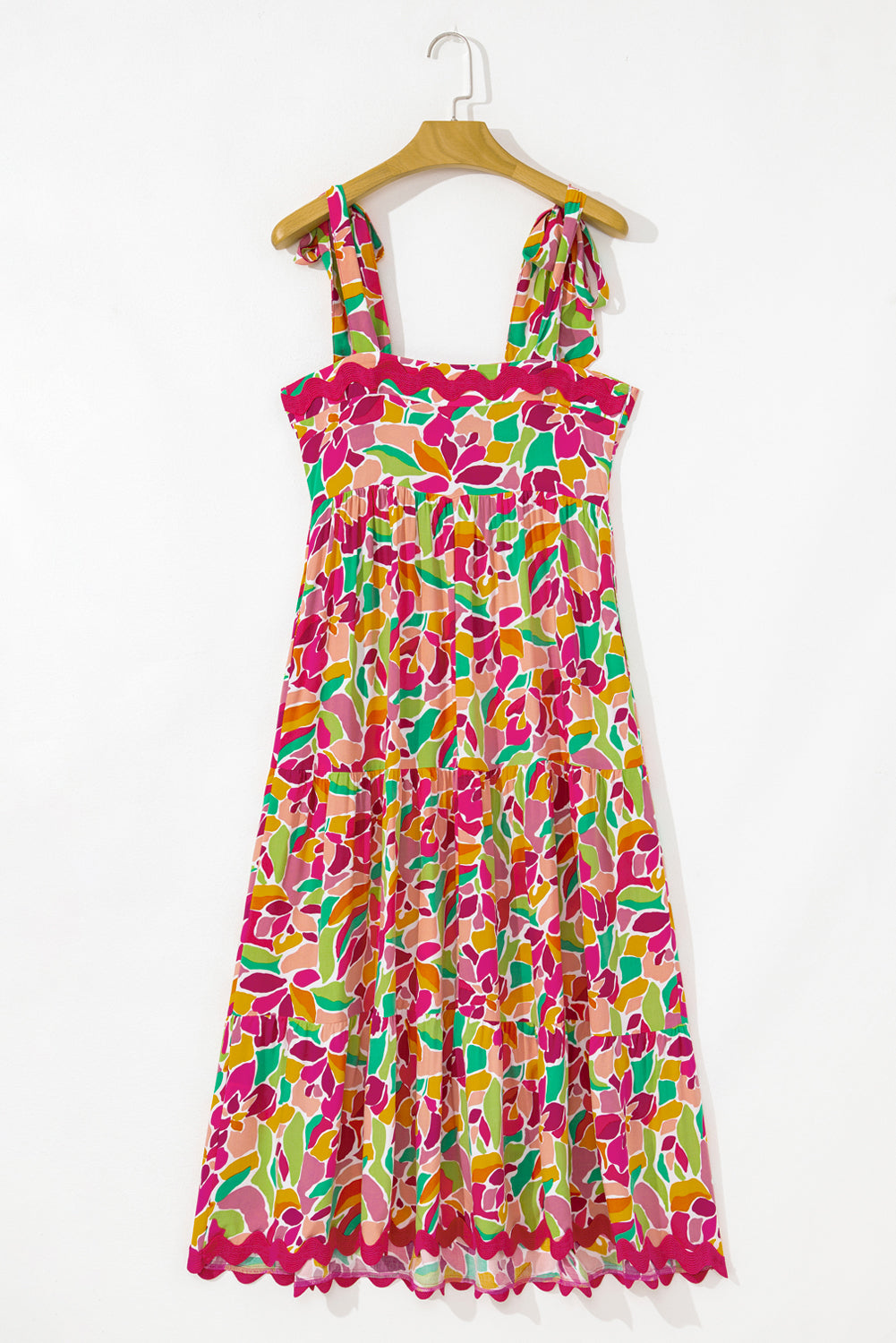 Multicolour Floral Tied Straps Ricrac Trim Long Dress Maxi Dresses JT's Designer Fashion