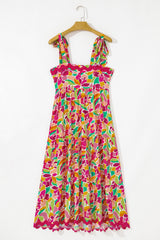 Multicolour Floral Tied Straps Ricrac Trim Long Dress Maxi Dresses JT's Designer Fashion