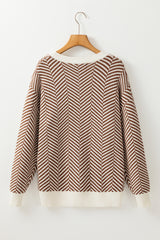 Coffee Contrast Edge Crew Neck Drop Shoulder Sweater Sweaters JT's Designer Fashion