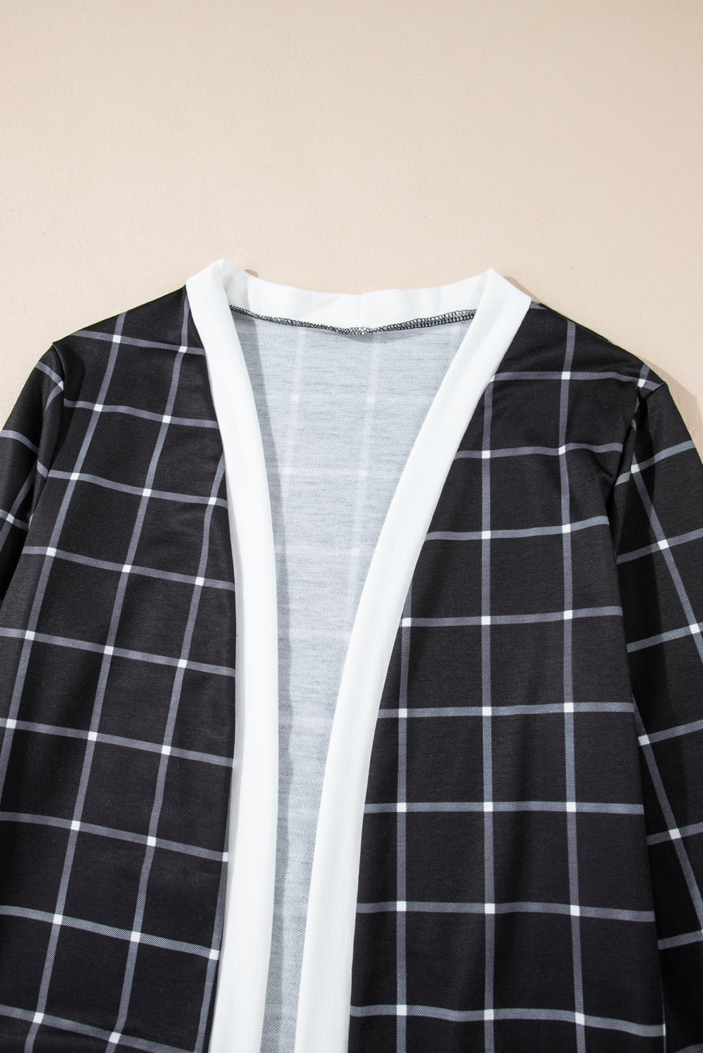 Black Plaid Colorblock Edge Open Cardigan with Pocket Cardigans JT's Designer Fashion