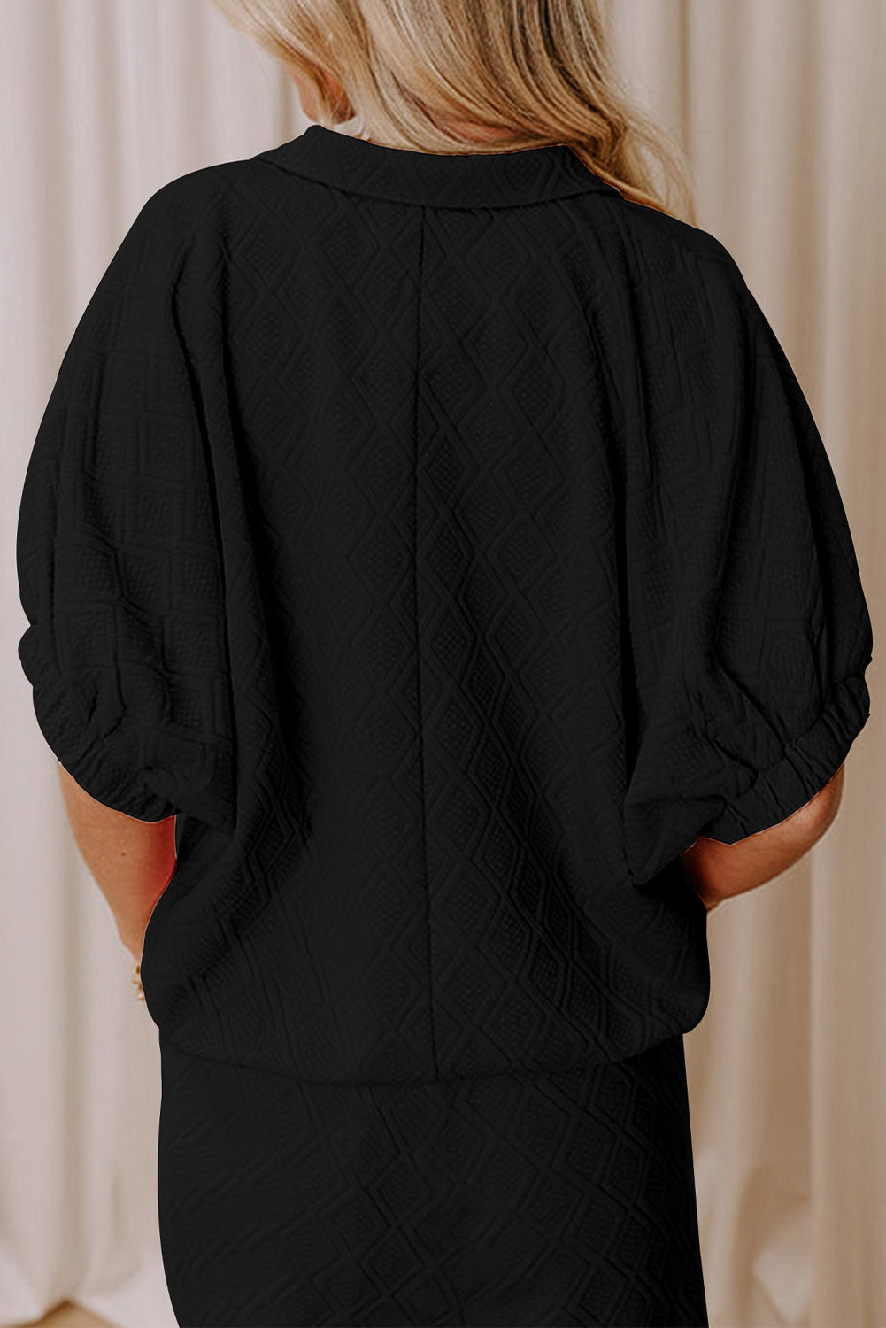 Color black Striped Collared Zip up Textured Skirt Set Two Piece Dresses JT's Designer Fashion