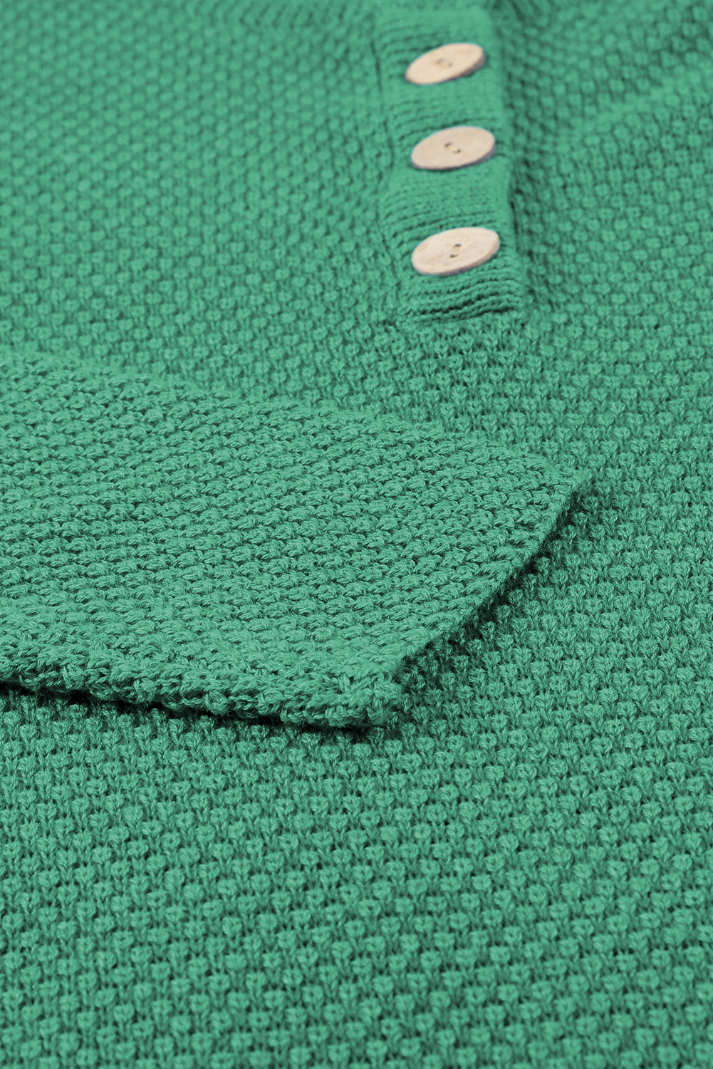Green Henley Pullover Drop Shoulder Sweater with Slits Sweaters JT's Designer Fashion