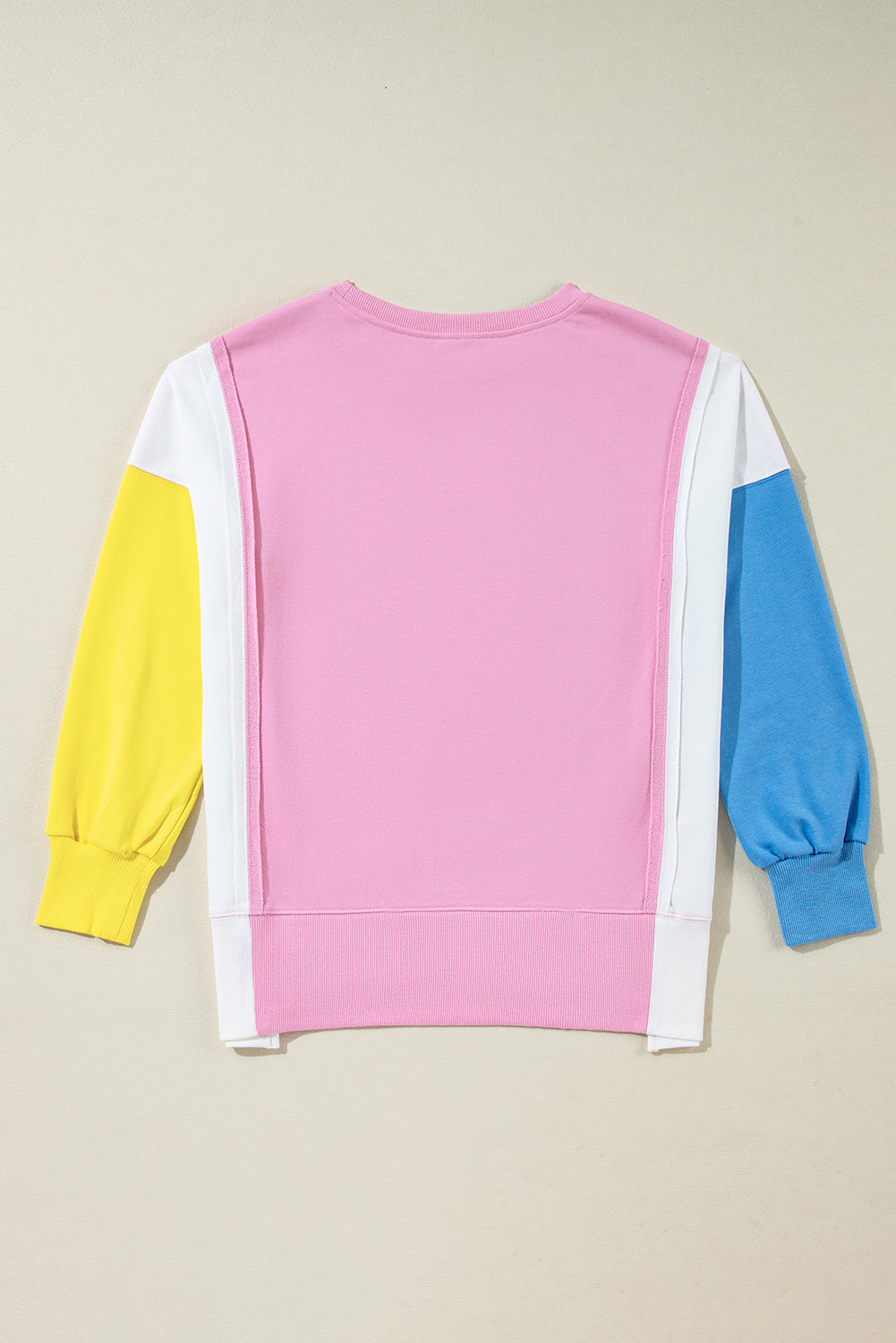 Bonbon Color Block Exposed Seam Side Slits Crewneck Sweatshirt Sweatshirts & Hoodies JT's Designer Fashion