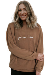 Khaki You Are Loved Print Corduroy Sweatshirt Sweatshirts & Hoodies JT's Designer Fashion