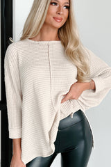 Apricot Waffle Knit Splits Batwing Sleeve Oversized Top Long Sleeve Tops JT's Designer Fashion