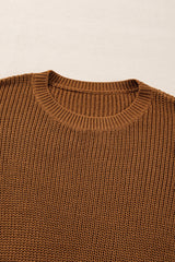 Chestnut Beaded Drop Shoulder Round Neck Sweater Sweaters JT's Designer Fashion