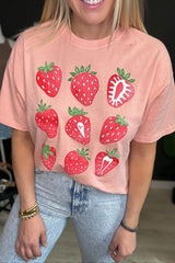 Pink Strawberry Fruit Pattern Graphic Tee Graphic Tees JT's Designer Fashion