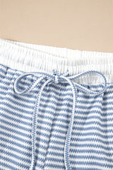 Myosotis Contrast Trim Striped Vest Drawstring Shorts Set Short Sets JT's Designer Fashion