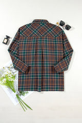 Brown Plaid Print Chest Pockets Buttoned Shirt Jacket Plaid Shackets JT's Designer Fashion