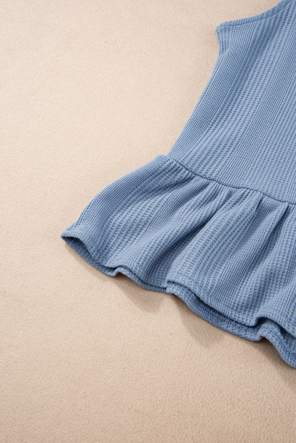 Beau Blue Solid Color Ribbed Ruffle Tank Top and Pants Set Pant Sets JT's Designer Fashion