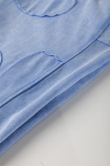 Sky Blue Mineral Wash Flower Patchwork Mini T Shirt Dress T Shirt Dresses JT's Designer Fashion