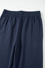 Navy Blue Solid Color Fleece Lined Drawstring Waist Casual Pants Pants & Culotte JT's Designer Fashion