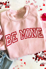 Pink BE MINE Puff Graphic Pullover Sweatshirt Pink 70%Polyester+30%Cotton Graphic Sweatshirts JT's Designer Fashion
