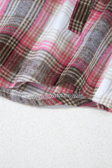 Pink Plaid Flap Pocket Button Up Shacket Plaid Shackets JT's Designer Fashion