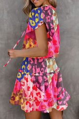 Rose Leopard Print Short Sleeve Tiered Ruffle Mini Dress Dresses JT's Designer Fashion
