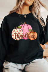 Black Pumpkin Thankful Drop Shoulder Thanksgiving Pullover Sweatshirt Graphic Sweatshirts JT's Designer Fashion