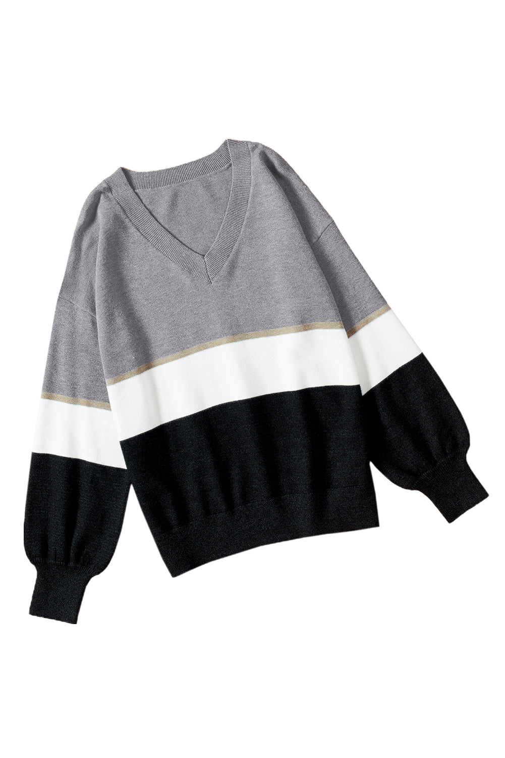 Gray Colorblock V Neck Sweater Sweaters & Cardigans JT's Designer Fashion