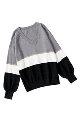 Gray Colorblock V Neck Sweater Sweaters & Cardigans JT's Designer Fashion