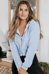 Beau Blue Cropped Sherpa Zip Up Hoodie Sweatshirts & Hoodies JT's Designer Fashion