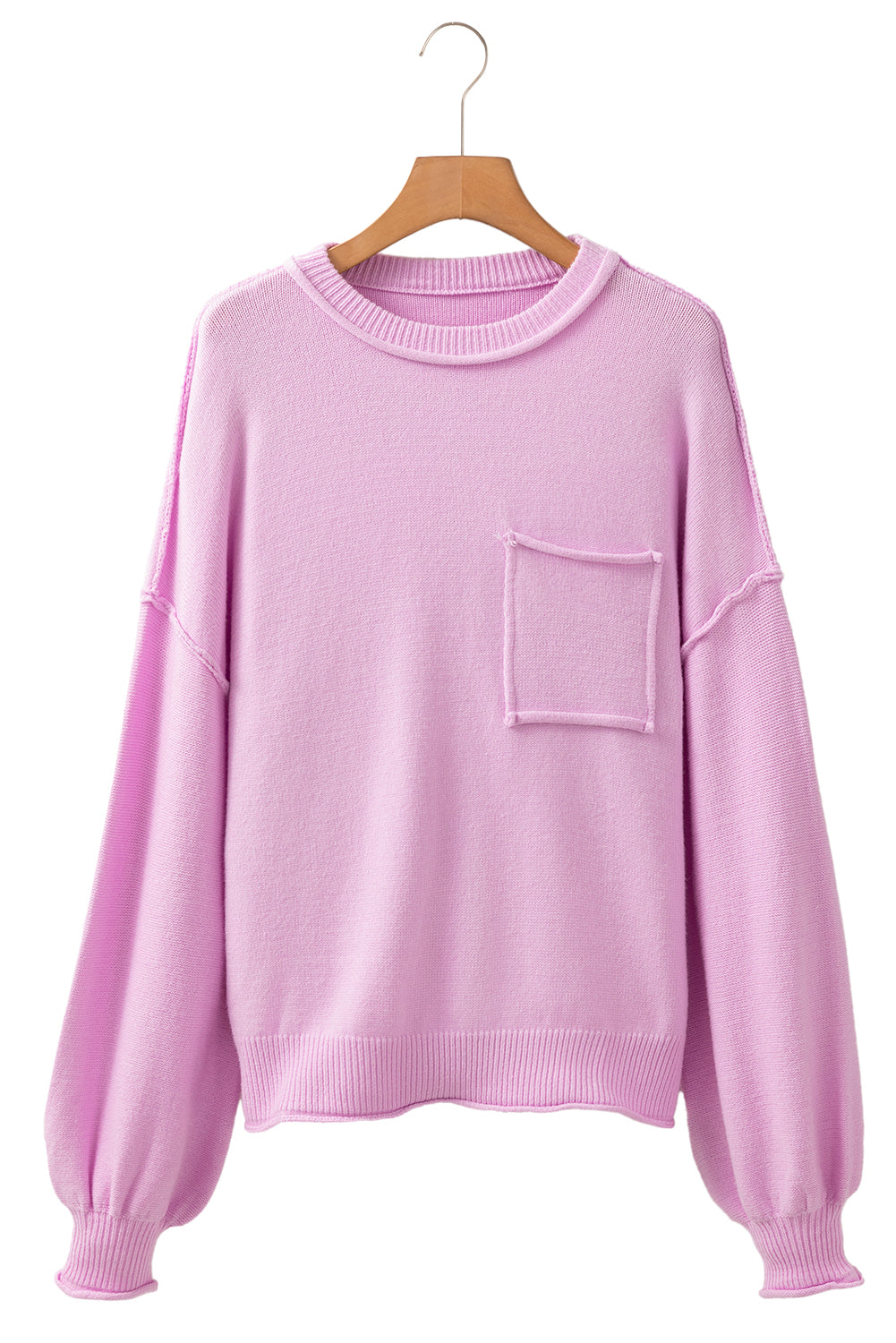 Pink Raw Edge Ribbed Detail Drop Shoulder Sweater Sweaters JT's Designer Fashion