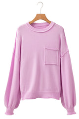 Pink Raw Edge Ribbed Detail Drop Shoulder Sweater Sweaters JT's Designer Fashion