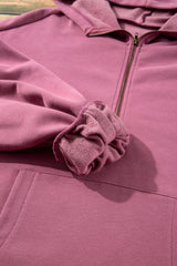 Valerian Fleece Lined Half Zipper Kangaroo Pockets Loose Hoodie Sweatshirts & Hoodies JT's Designer Fashion