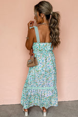Green Floral Lace Tied Strap Empire Waist Maxi Dress Floral Dresses JT's Designer Fashion