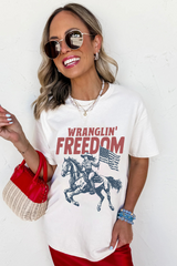 White WRANGLIN FREEDOM Rodeo Graphic Tee Graphic Tees JT's Designer Fashion