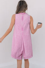 Bonbon Mineral Wash Pleated Bust V Neck Sleeveless Denim Romper Jumpsuits & Rompers JT's Designer Fashion