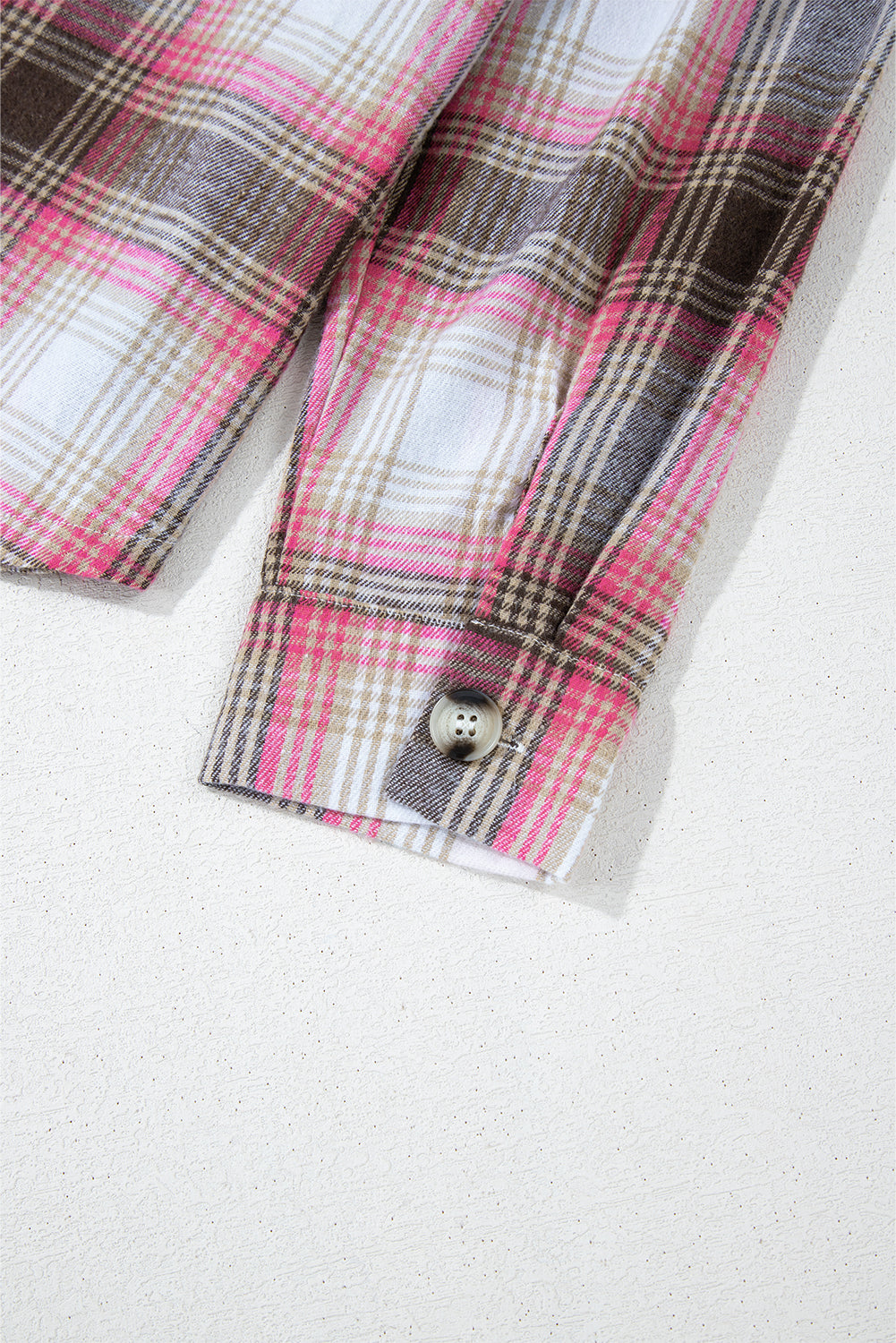 Pink Plaid Flap Pocket Button Up Shacket Plaid Shackets JT's Designer Fashion