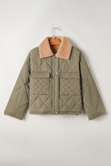 Jungle Green Teddy Collar Flap Pockets Quilted Puffer Jacket Jackets JT's Designer Fashion