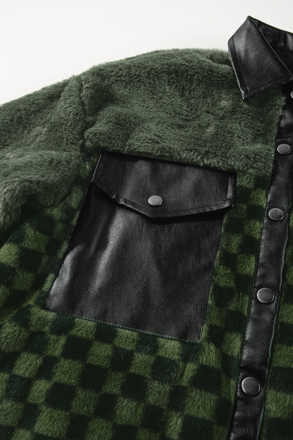 Vineyard Green Fleece Checkerboard Flap Pocket Snap Button Jacket Jackets JT's Designer Fashion