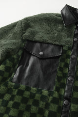 Vineyard Green Fleece Checkerboard Flap Pocket Snap Button Jacket Jackets JT's Designer Fashion