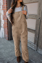 Khaki Flower Print Corduroy Overalls Khaki 100%Polyester Jumpsuits & Rompers JT's Designer Fashion
