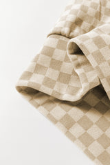 Khaki Checkered Print Kangaroo Pocket Drawstring Hoodie Sweatshirts & Hoodies JT's Designer Fashion