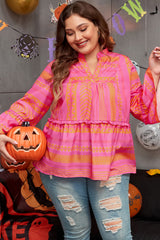 Vitality Orange Plus Size Geometric Printed Bell Sleeve Babydoll Blouse Plus Size Blouses & Shirts JT's Designer Fashion