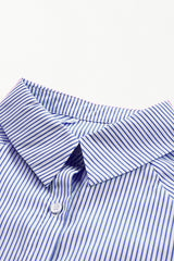 Blue Stripe Smocked Cuffed Striped Boyfriend Shirt with Pocket Blouses & Shirts JT's Designer Fashion