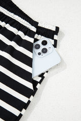 Black White Striped Short Sleeve Top and Shorts Set Short Sets JT's Designer Fashion