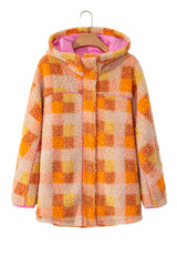 Orange Checkered Sherpa Hooded Jacket Jackets JT's Designer Fashion