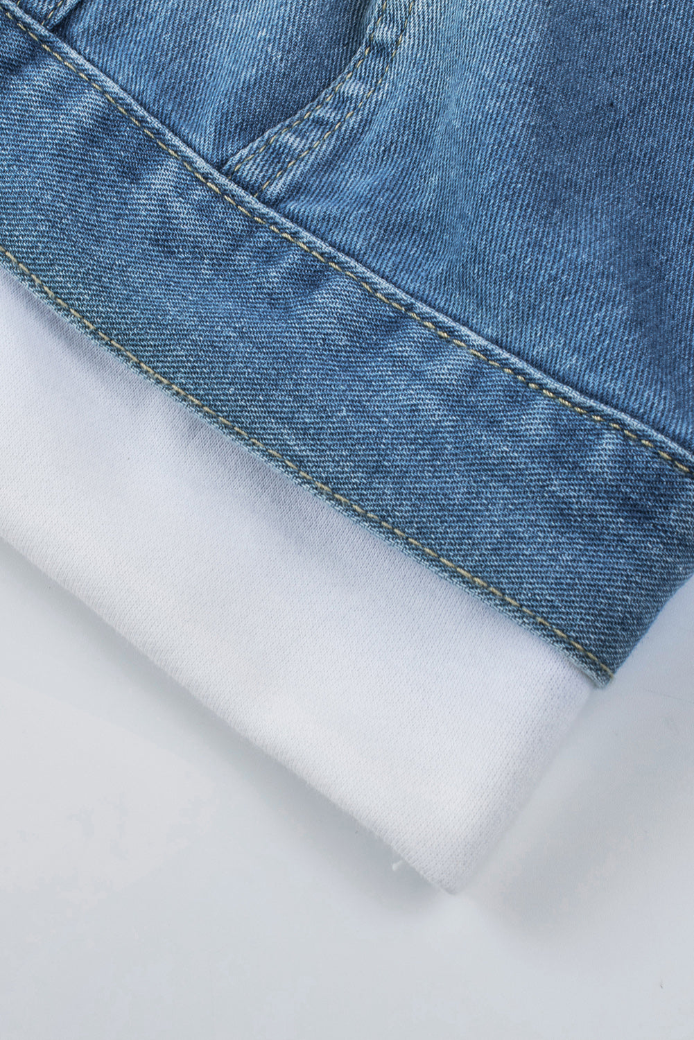Sky Blue Distressed Contrast Hooded Denim Jacket with Pockets Denim Jackets JT's Designer Fashion