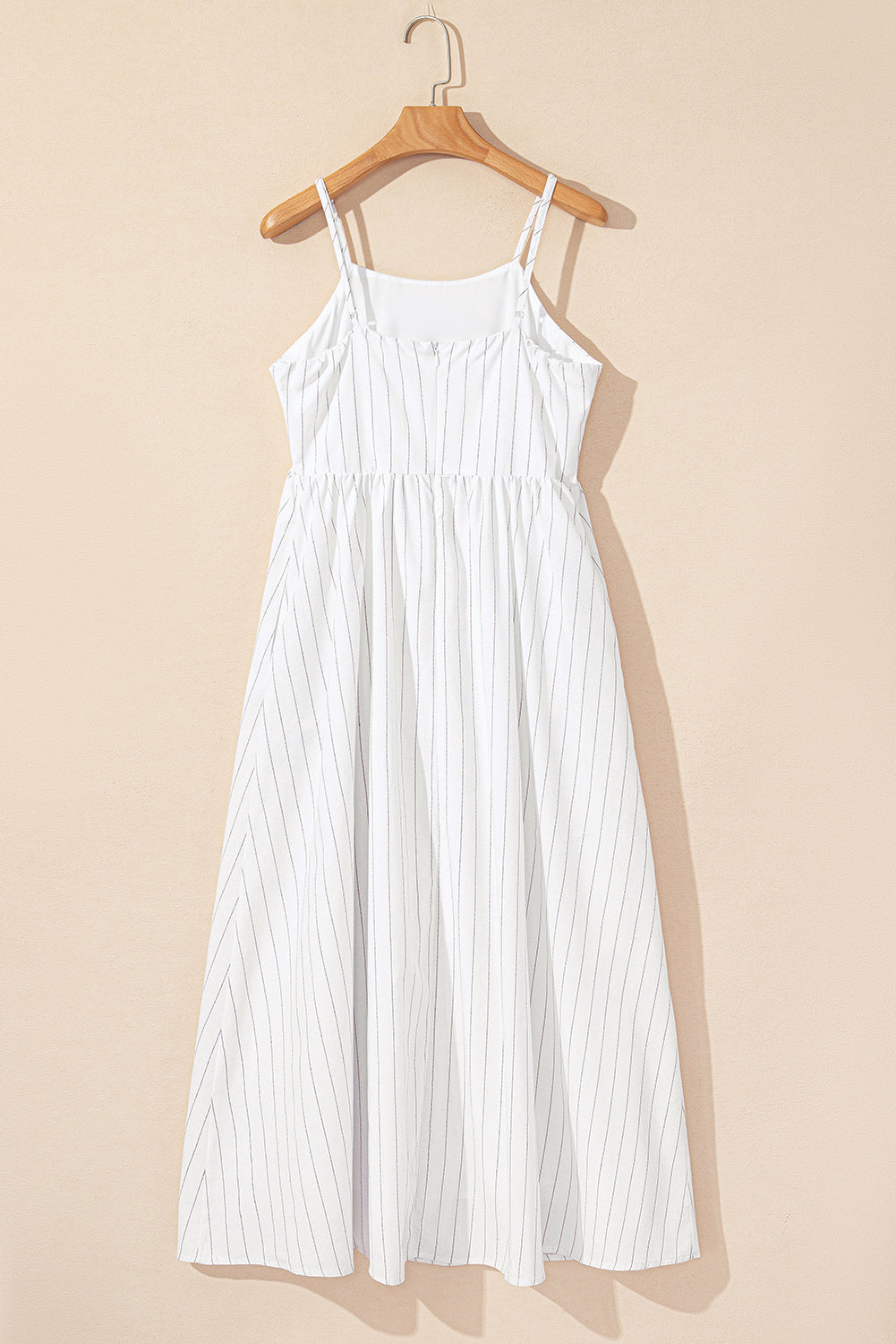 Beige Stripe Spaghetti Strap Pocketed High Waist Long Dress Maxi Dresses JT's Designer Fashion