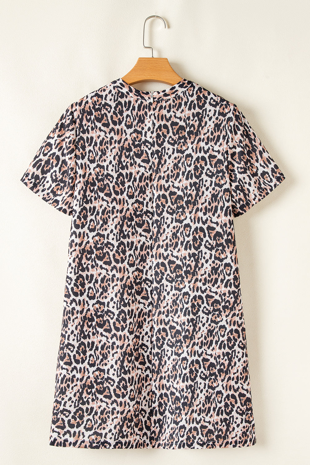 Brown Leopard Print Crew Neck Shift Short T Shirt Dress T Shirt Dresses JT's Designer Fashion