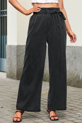 Black High Waist Pocketed Wide Leg Tencel Jeans Black 66.5%Lyocell+23.9%Polyester+8.2%Cotton+1.4%Elastane Jeans JT's Designer Fashion